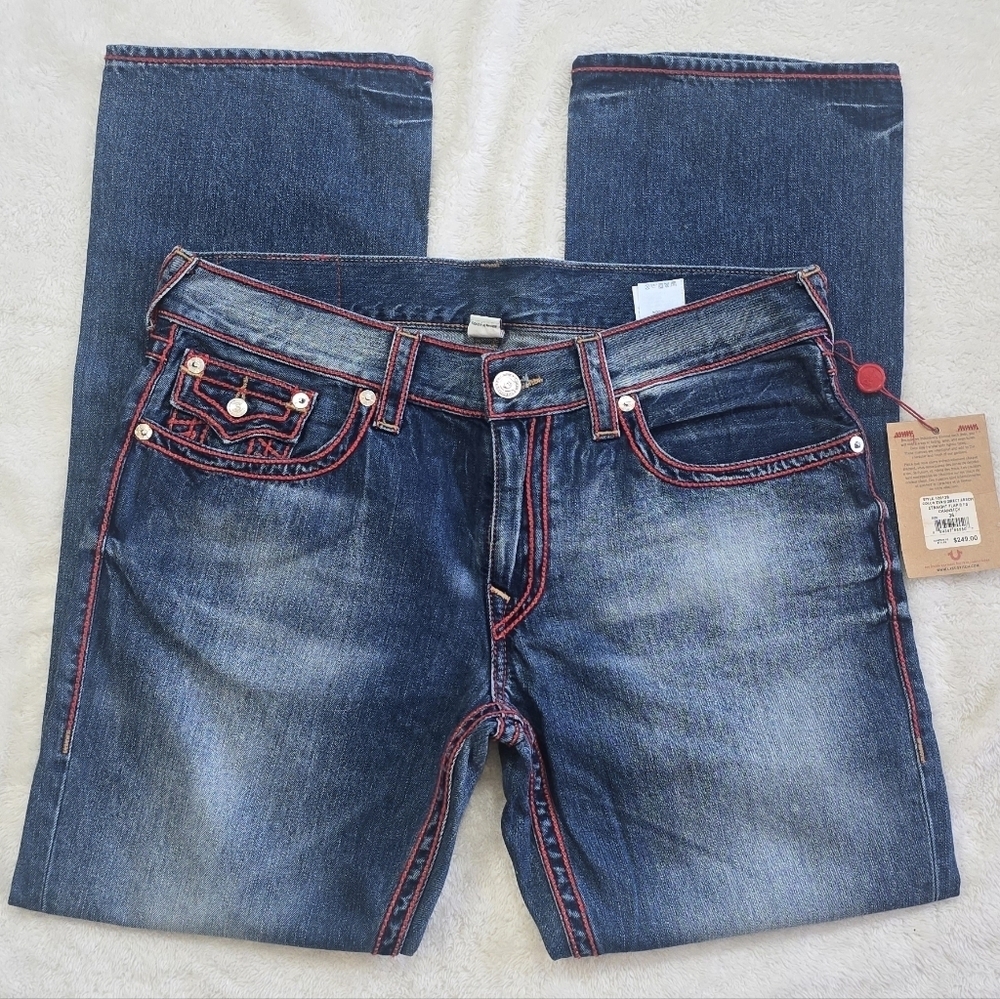True Religion Ricky Exposed Red Chainstitch Straight Flap Jeans Men's Sz. 36